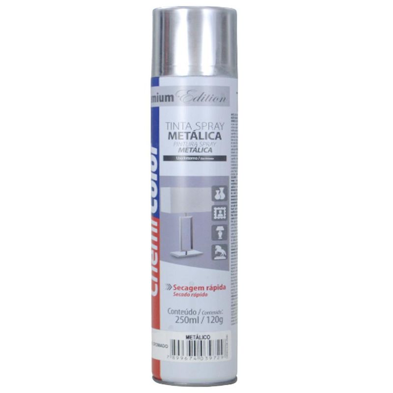 Tinta em Spray Metálica Uso Interno Chemi Color Cromado 250ml Baston (01 unidade)