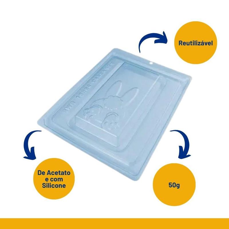 Forma de Acetato com Silicone Barra Bumbum Coelho 50gr Ref. 10564 BWB (01 unidade)