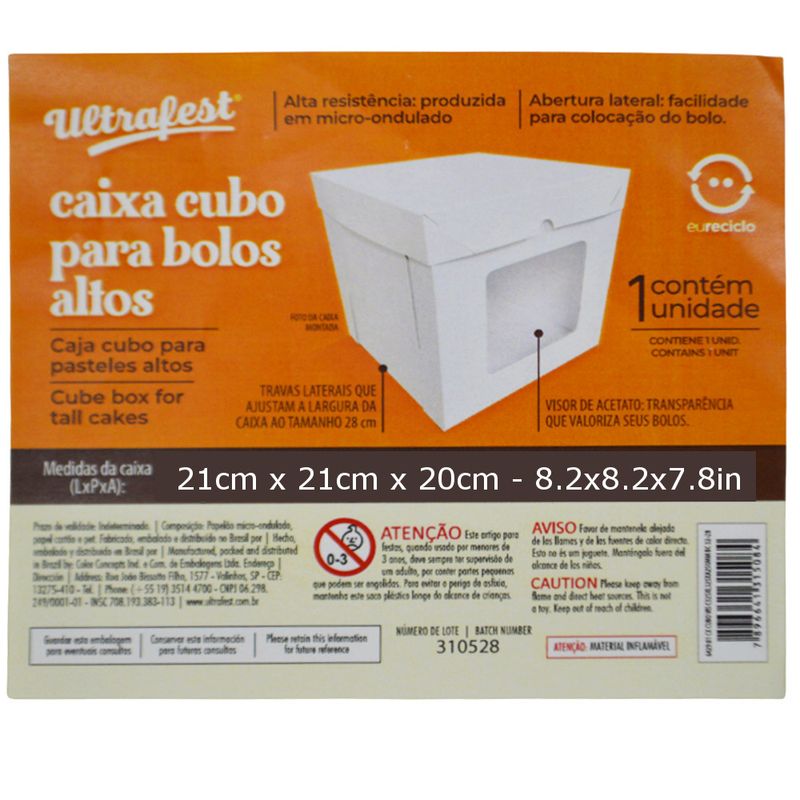 Caixa Bolo Cubo C/ Visor Branca Ref.: 6427.01 21x21x20cm Ultrafest (01 unidade)