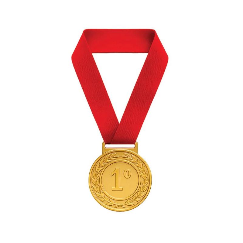 Medalha Dourada Decorativa C/ Cordão Vermelho Ref. 4335031 Mirandinha (01 unidade)