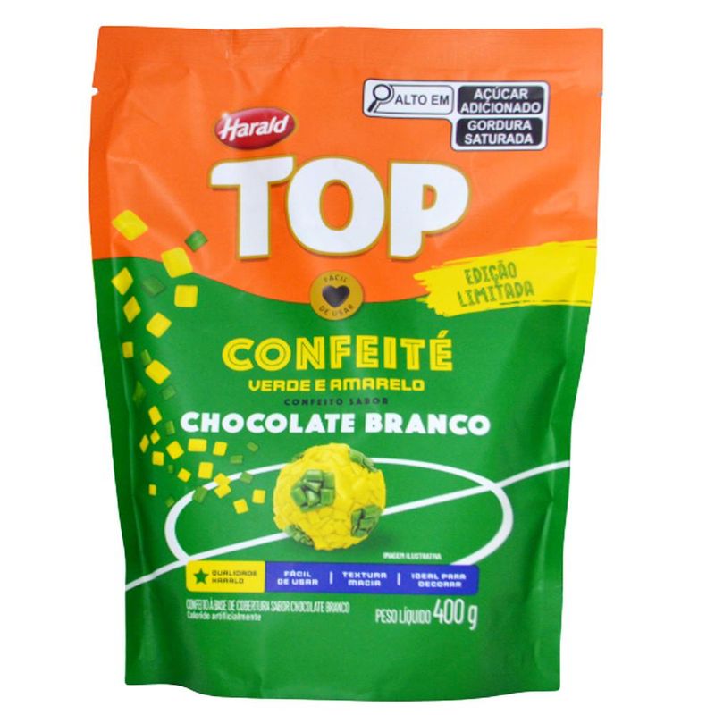 Confeité Verde e Amarelo Confeito Sabor Chocolate Branco Top Harald (400 gramas)