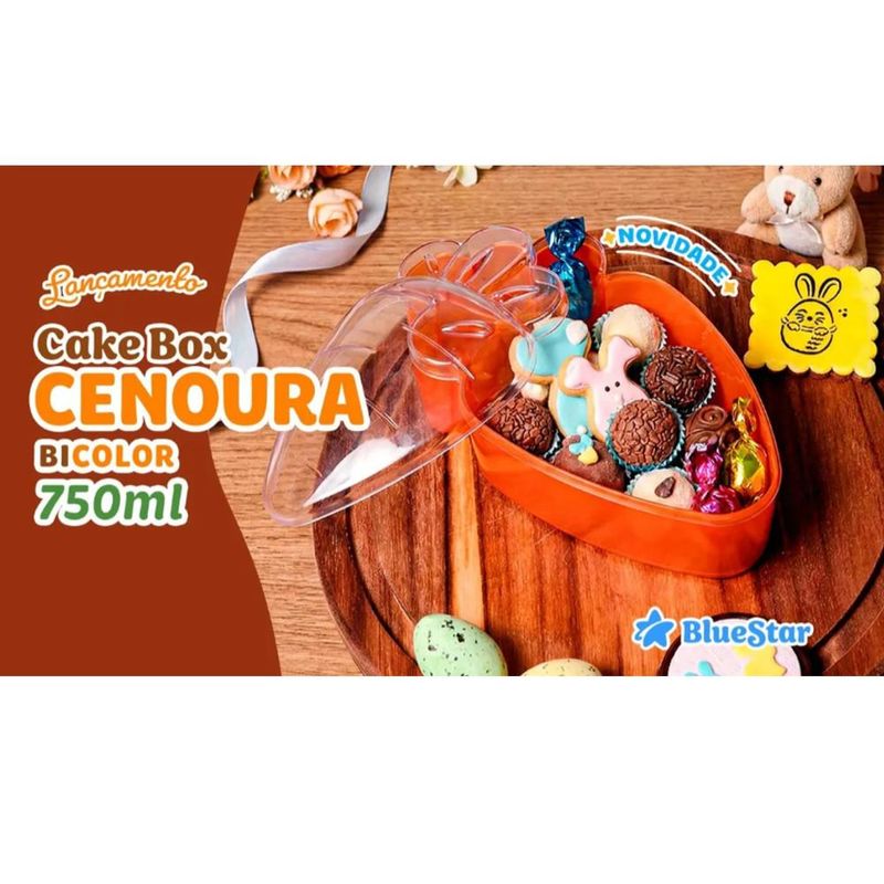 Cake Box de Acrílico Cenoura Bicolor C/ Tampa Transparente e Base Laranja 750ml BlueStar (01 unidade)