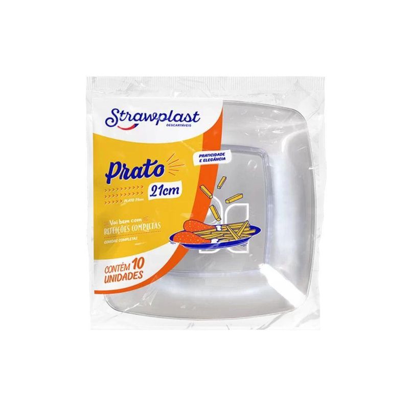 Prato Descartável Branco Quadrado 21cm Strawplast (10 Unidades)
