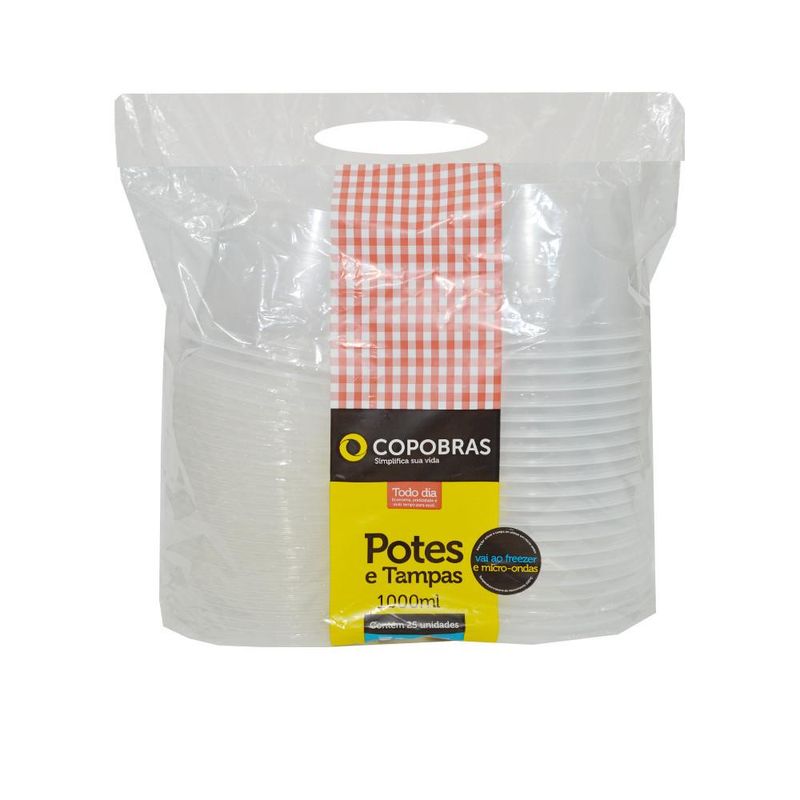 Pote Redondo Transparente com Tampa 1000ml Copobras (Kit com 25 unidades)