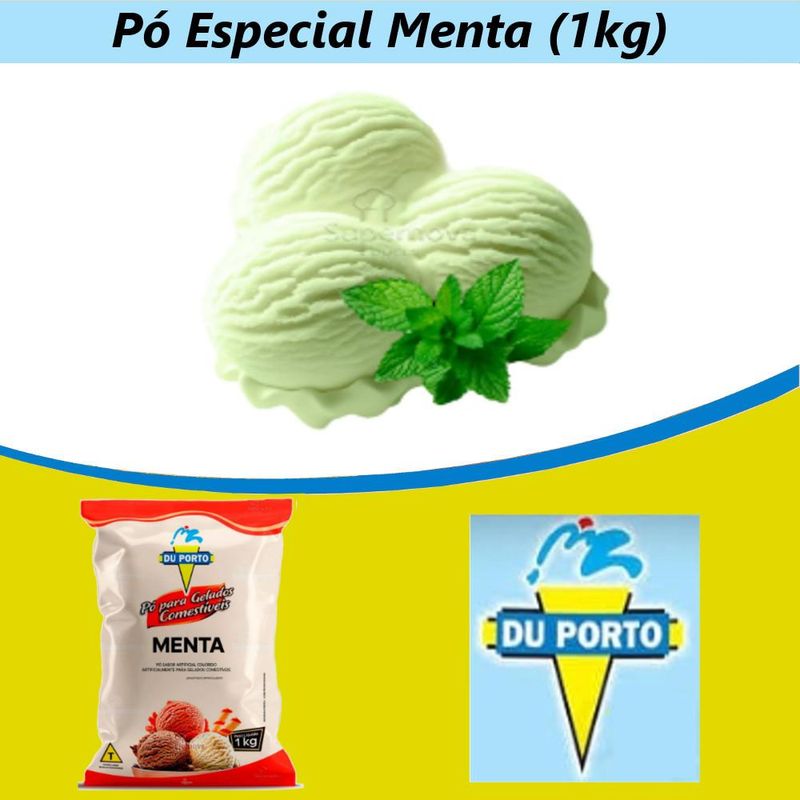 Pó para Gelados Comestíveis Sabor Especial Menta Du Porto (1KG)
