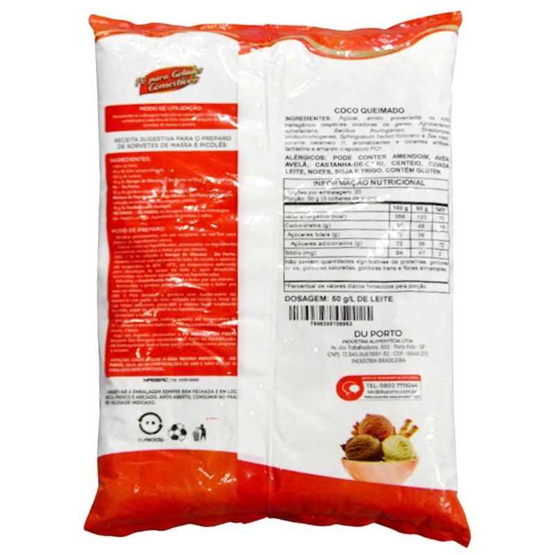 Pó para Gelados Comestíveis Sabor Especial Coco Queimado Du Porto (1KG)