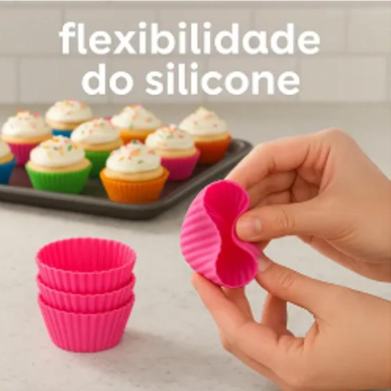 Forma de Silicone Colorida P/ Cupcake 6.5x3.5cm Ref. 102 Solrac (12 unidades)