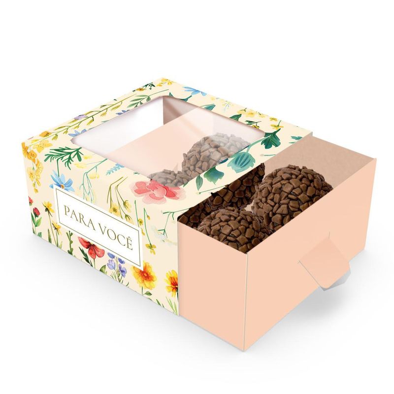 Caixa Gaveta C/ Visor P/ 4 Doces Atelier das Flores 8x8x4cm Ref. C5990 Ideia (01 unidade)