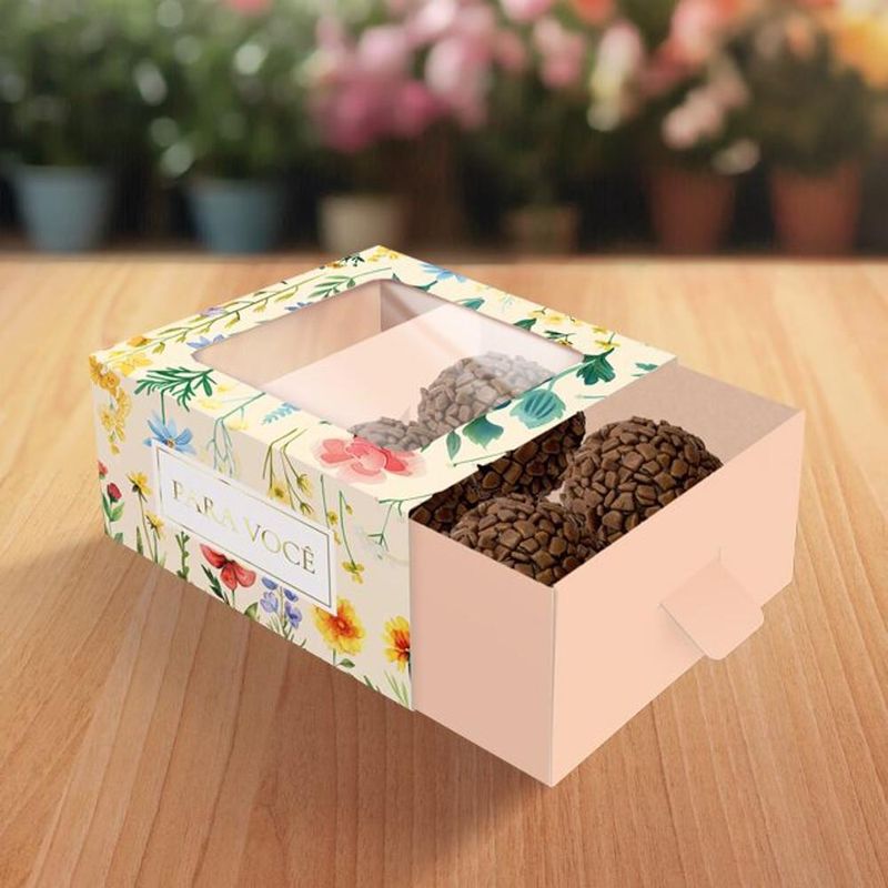 Caixa Gaveta C/ Visor P/ 4 Doces Atelier das Flores 8x8x4cm Ref. C5990 Ideia (01 unidade)