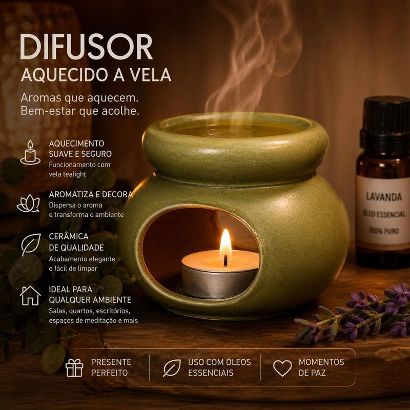 Difusor de Cerâmica Aquecido a Vela Verde 8.5x7x6.5cm Ref. DAM636 (01 unidade)