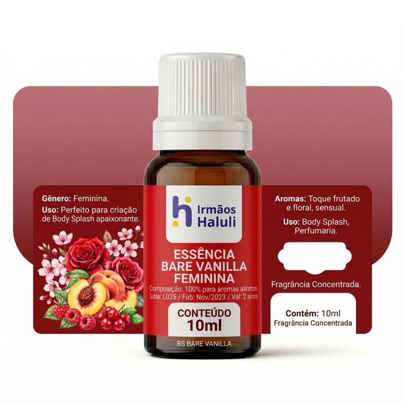 Essência Bare Vanilla P/ Body Splash Linha Vermelha Irmãos Haluli (10ml)