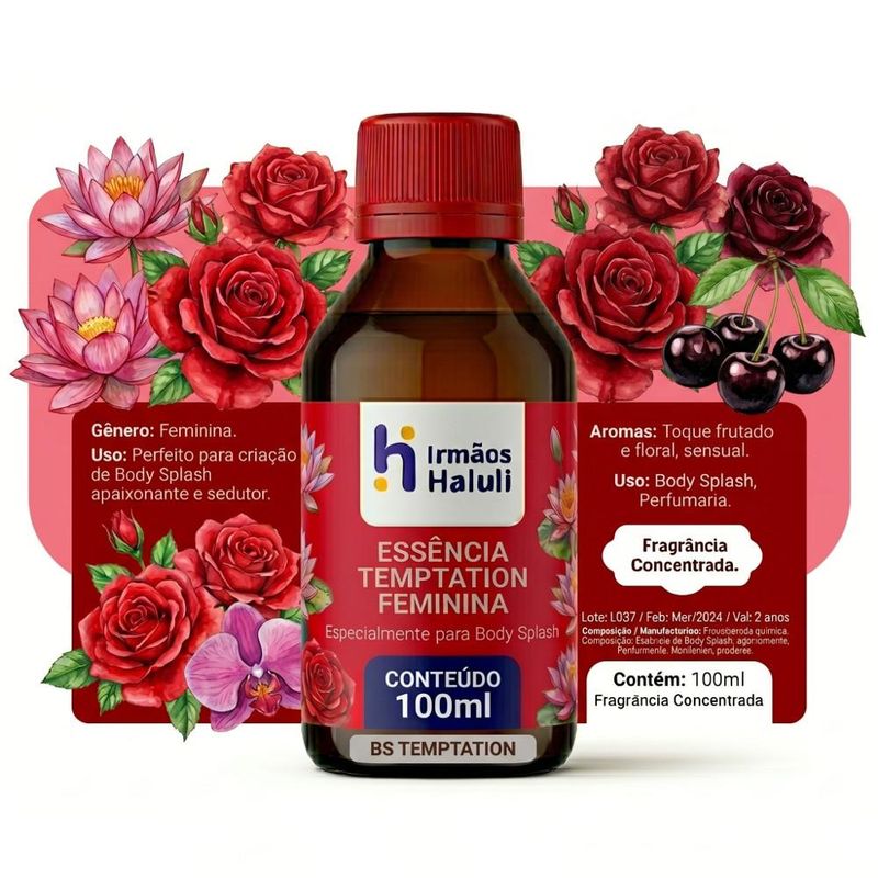 Essência Temptation P/ Body Splash Linha Vermelha Irmãos Haluli (100ml)