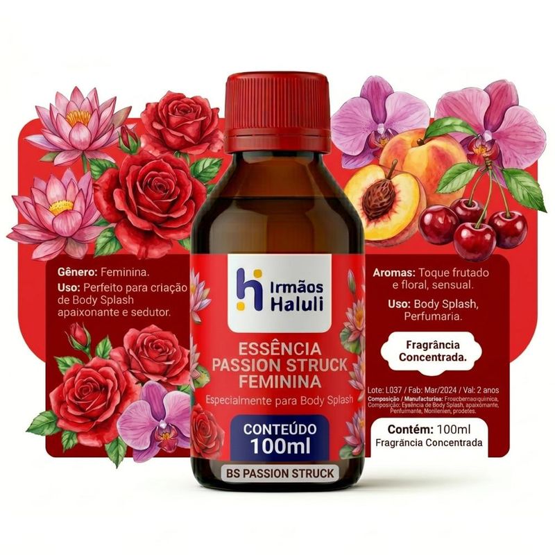 Essência Passion Struck P/ Body Splash Linha Vermelha Irmãos Haluli (100ml)