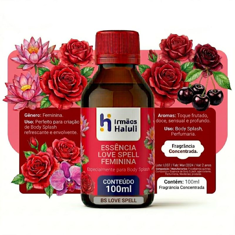 Essência Love Spell P/ Body Splash Linha Vermelha Irmãos Haluli (100ml)