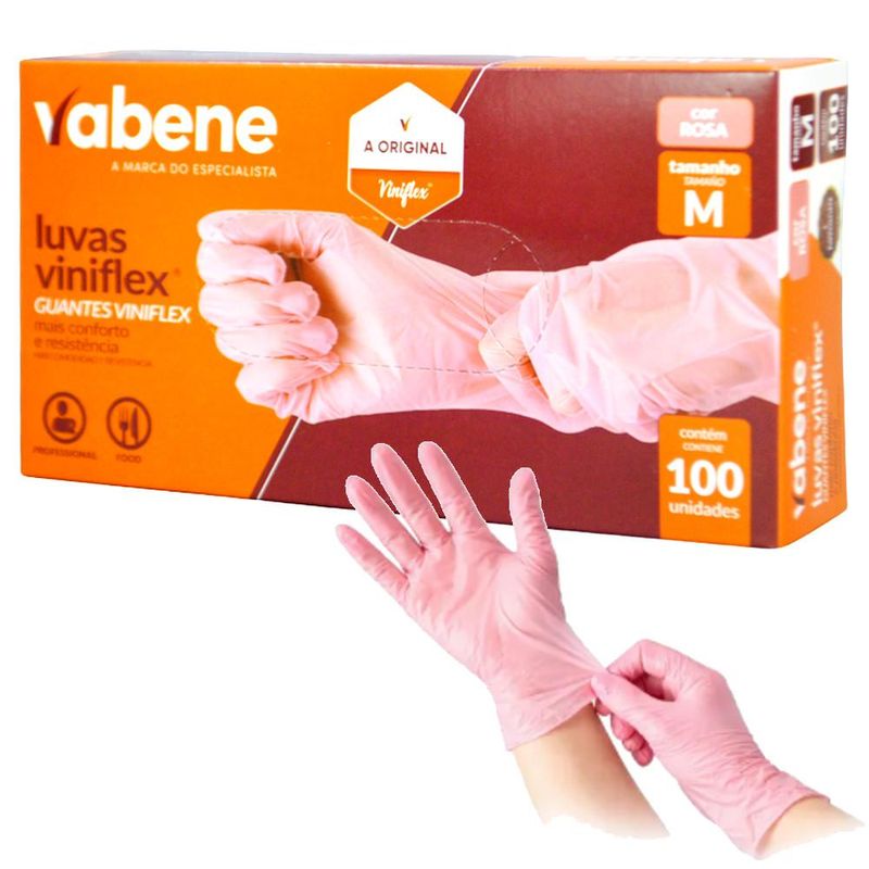 Luvas de Segurança Viniflex Rosa Tamanho M 8" Vabene (100 unidades)