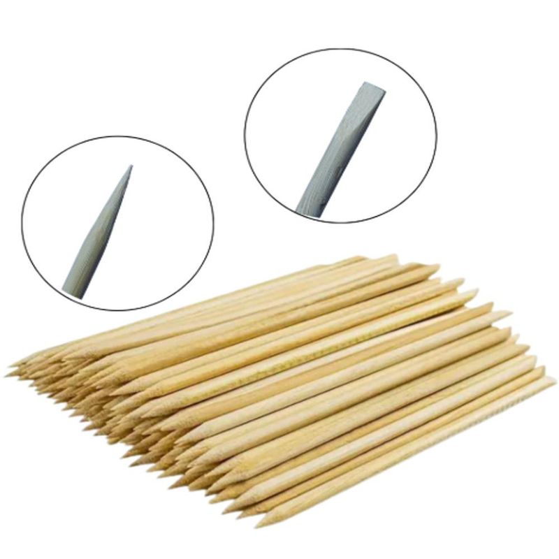 Palito de Cutícula de Bambu 14cm C/ 1 Ponta e 1 Chanfrado Vabene (100 Unidades)
