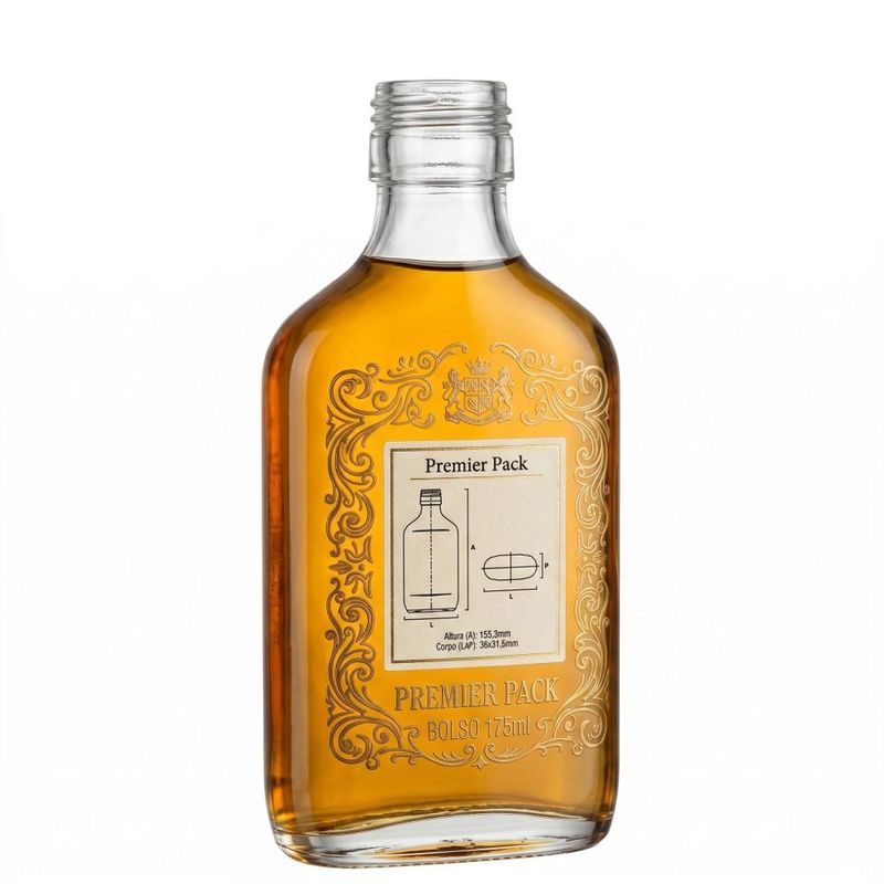 Frasco de Vidro de Bolso P/ Whisky, Vodka e Cachaça 175ml Rosca 28/410 Premier Pack (01 unidade)