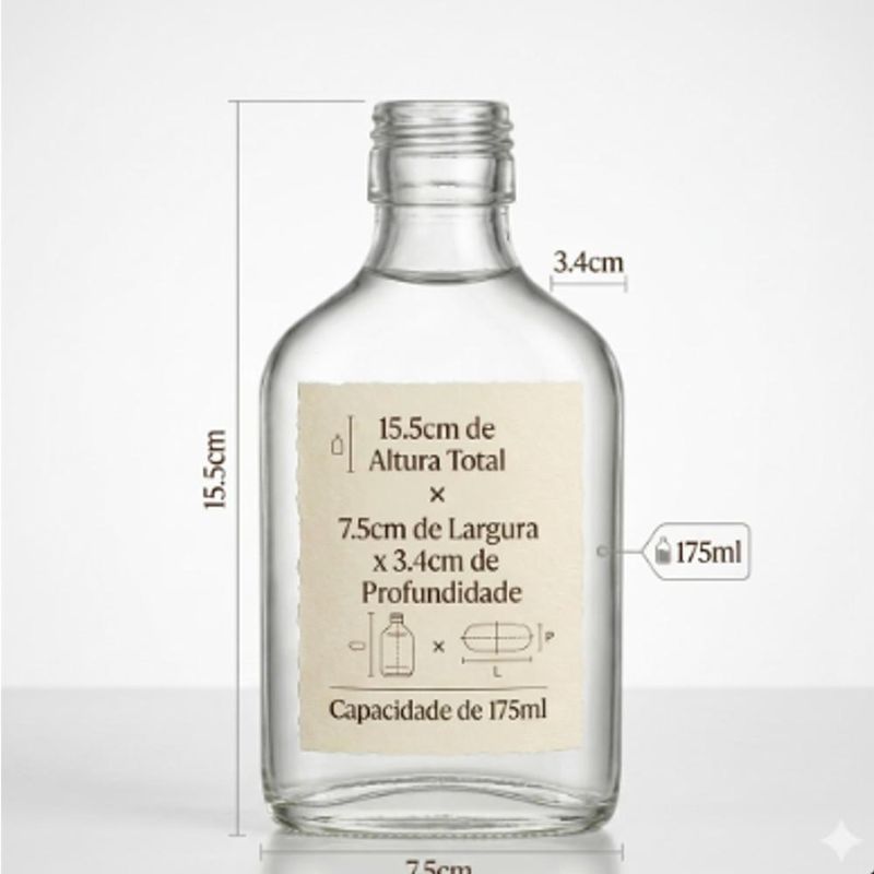 Frasco de Vidro de Bolso P/ Whisky, Vodka e Cachaça 175ml Rosca 28/410 Premier Pack (01 unidade)