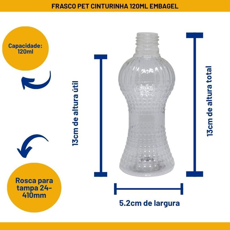Frasco PET Cinturinha 120ml Transparente Rosca 24-410 Embagel (01 Unidade)