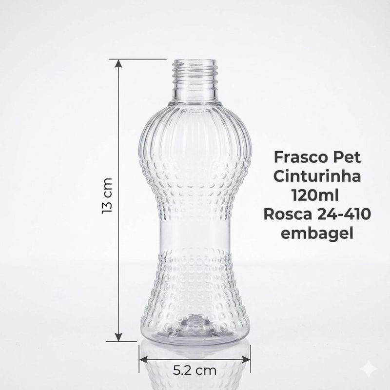Frasco PET Cinturinha 120ml Transparente Rosca 24-410 Embagel (01 Unidade)