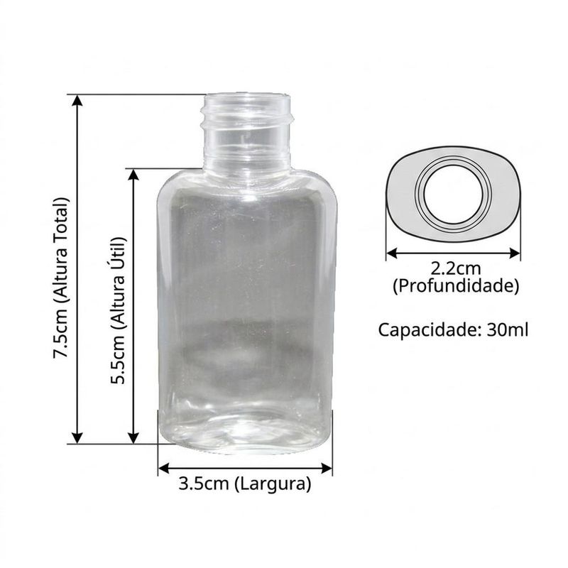 Frasco PET Modelo Oval Incolor 30ml Rosca 20/410 Premium Plastic (01 unidade)