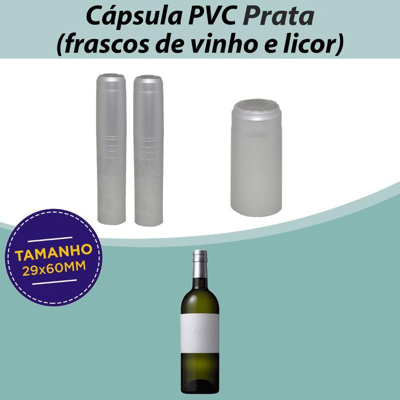 Cápsula (Lacre de Segurança) de PVC 29x60x0,07mm Prata P/ Garrafas de Vinho e Licor (1000 unidades)