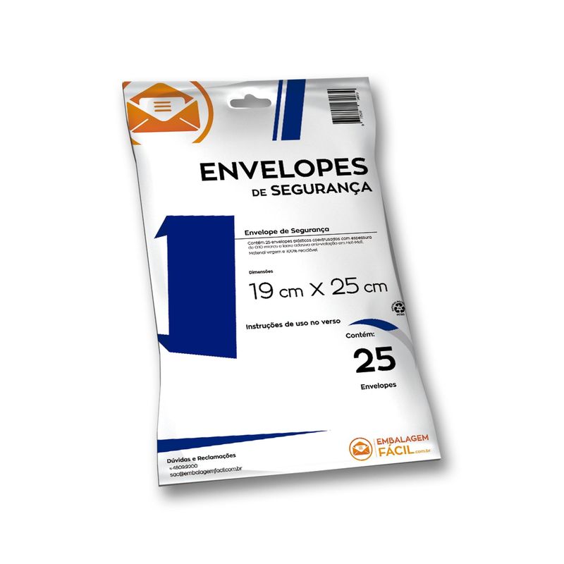 Envelope de Segurança 19x25cm em PEBD com Aba Adesiva Embalagem Fácil (25 unidades)