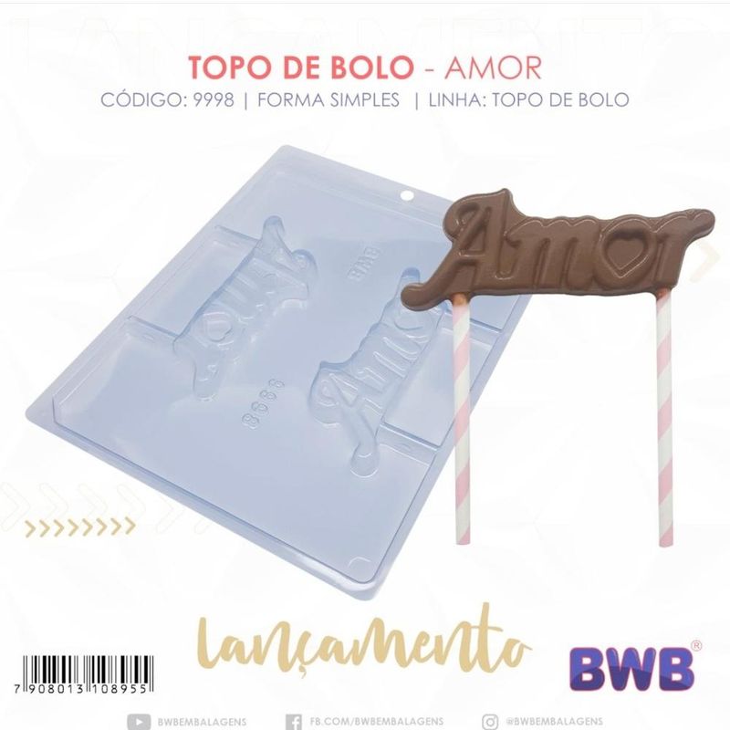 Forma de Acetato Simples Topo de Bolo Amor Ref. 9998 BWB (01 unidade)