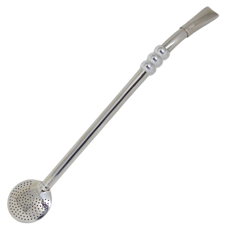 Bomba para Chimarrão em Aço Inox com 3 Anéis Cano Redondo 23cm Sem Rosca Bojo Redondo Ref. C-102 Gar