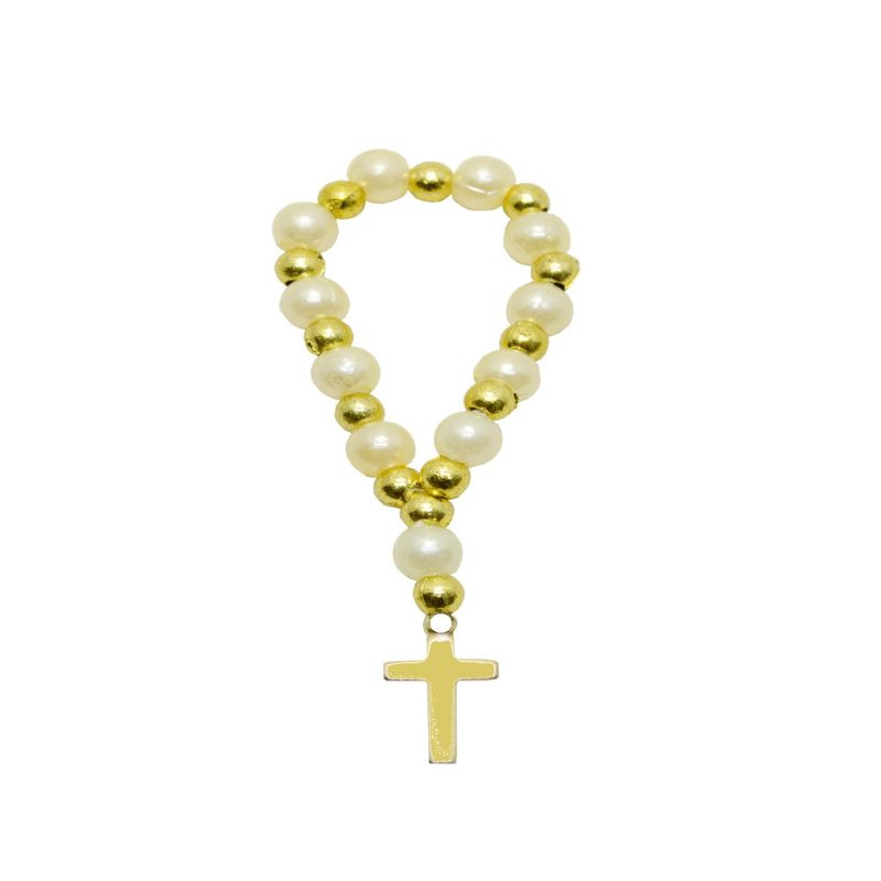 Dezena com Contas Bege e Douradas Ref. 305 (10UND)
