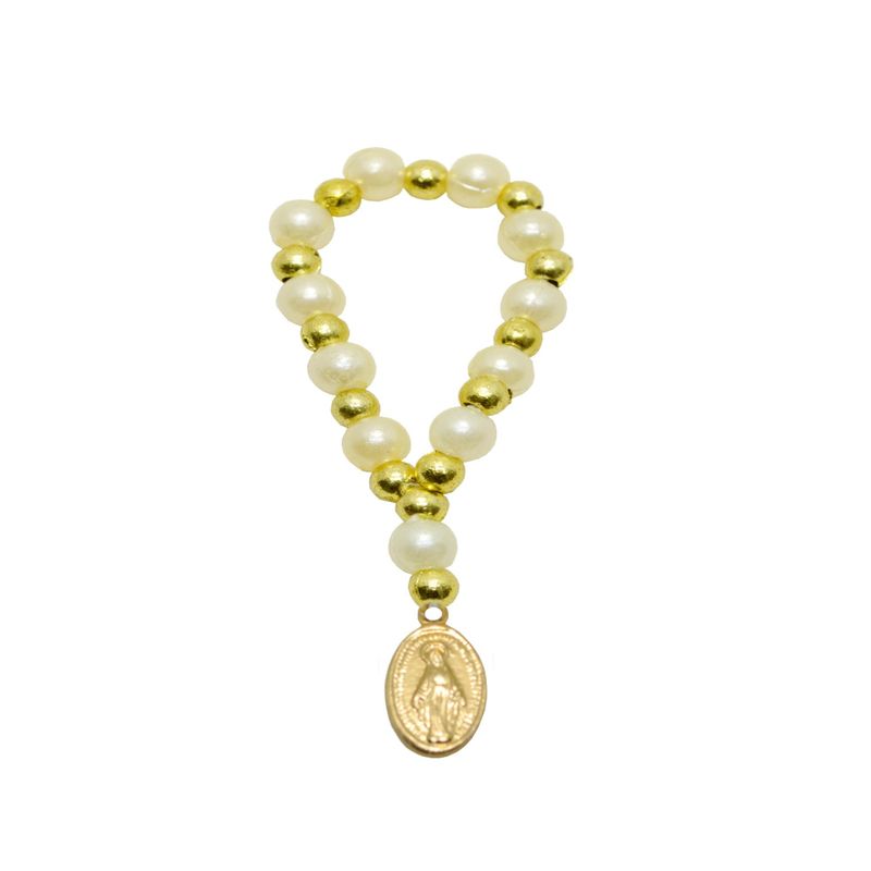 Dezena com Contas Bege e Douradas Ref. 306 (10UND)