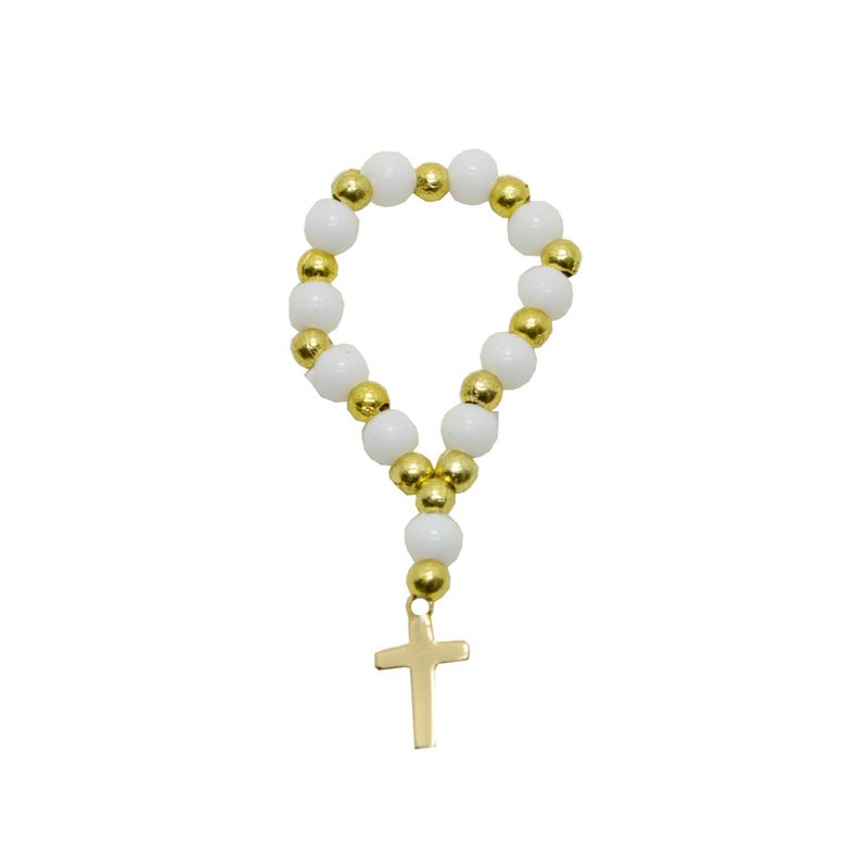 Dezena com Contas Brancas e Douradas Ref. 323 (10UND)
