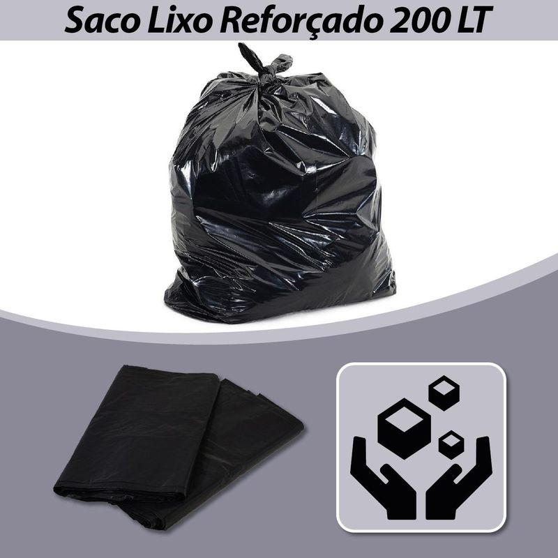 Saco de Lixo Linha Forte com fundo reto 200 Litros Sanfonado Preto 83x95cm (100UND)