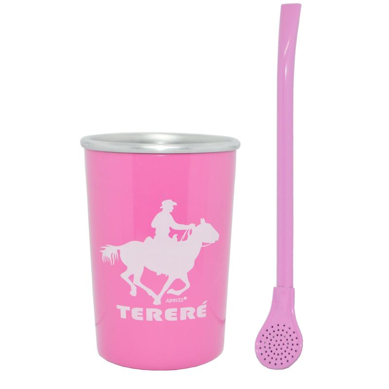 Kit Copo com Bomba de Alumínio/Plástico para Tereré Rosa Ref. HA-204RS Aports (01 unidade)