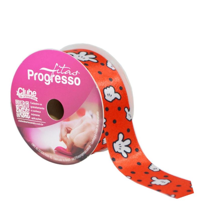 Fita de Cetim ECF 005TR 22mm Cor 079 Luvinhas Poá Vermelho Progresso (10 metros)