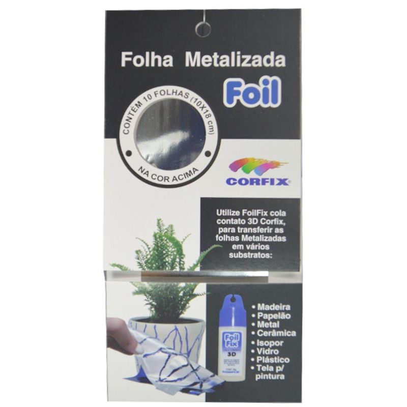 Folha Metalizada Foil Prata 10x18cm Corfix (10 unidades)
