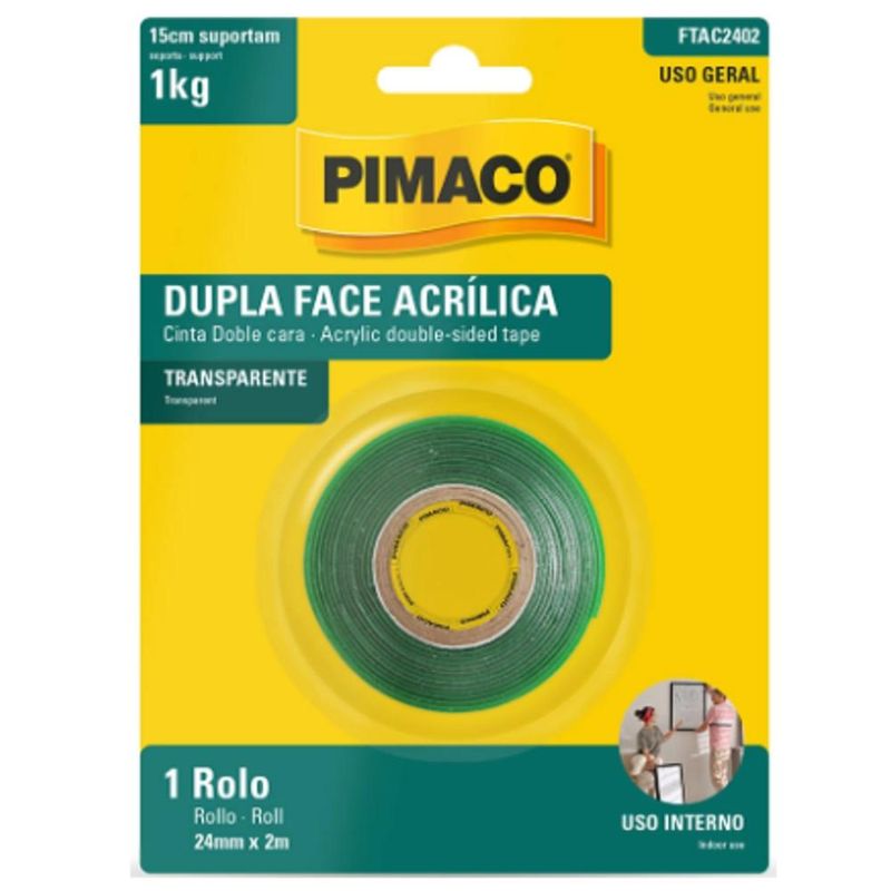 Fita Dupla Face Acrílica Transparente 24mm x 2m Ref. FTAC2402 Pimaco (01 unidade)