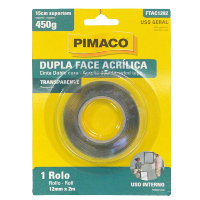 Fita Dupla Face Acrílica Transparente 12mm x 2m Ref. FTAC1202 Pimaco (01 unidade)
