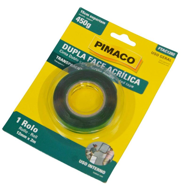 Fita Dupla Face Acrílica Transparente 12mm x 2m Ref. FTAC1202 Pimaco (01 unidade)