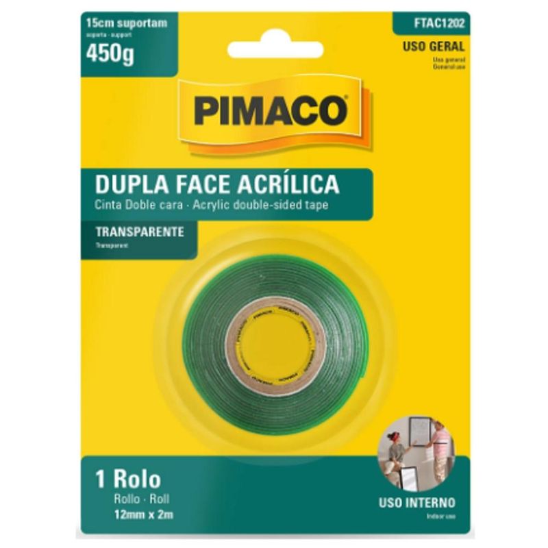 Fita Dupla Face Acrílica Transparente 12mm x 2m Ref. FTAC1202 Pimaco (01 unidade)