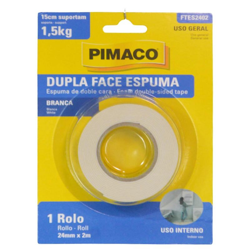 Fita Dupla Face Espuma Branca 24mm x 2m Ref. FTES2402 Pimaco (01 unidade)