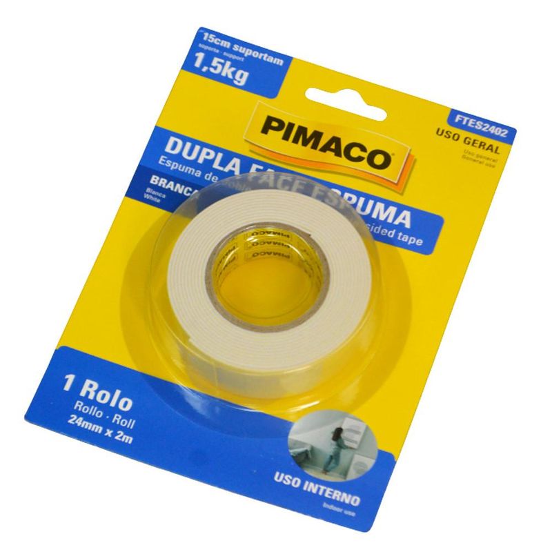 Fita Dupla Face Espuma Branca 24mm x 2m Ref. FTES2402 Pimaco (01 unidade)