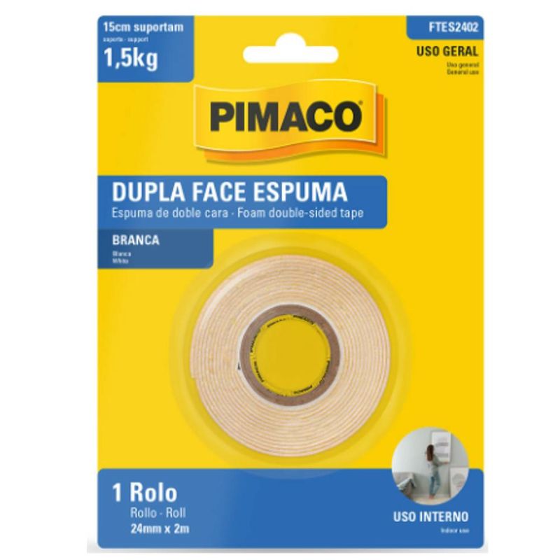 Fita Dupla Face Espuma Branca 24mm x 2m Ref. FTES2402 Pimaco (01 unidade)