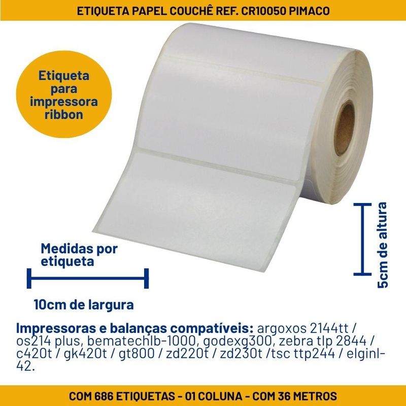 Etiqueta Adesiva Papel Couchê P/ Impressora e Balança CR10050 100X50mm Pimaco (686 etiquetas)