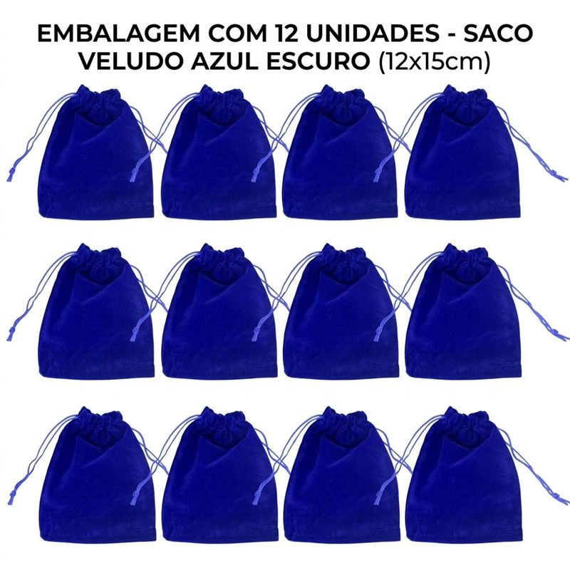 Saco de Poliéster Veludo Azul Escuro 12x15cm Comercial Wei (12 unidades)