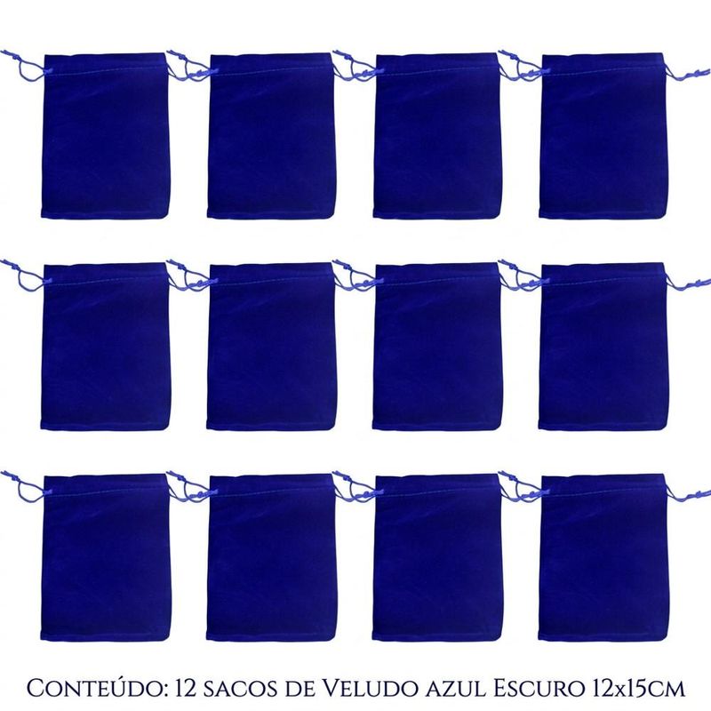 Saco de Poliéster Veludo Azul Escuro 12x15cm Comercial Wei (12 unidades)