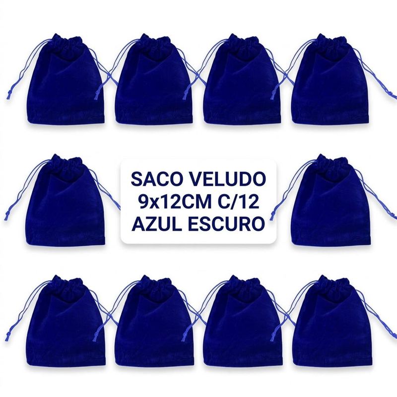 Saco de Poliéster Veludo Azul Escuro 9x12cm Comercial Wei (12 unidades)