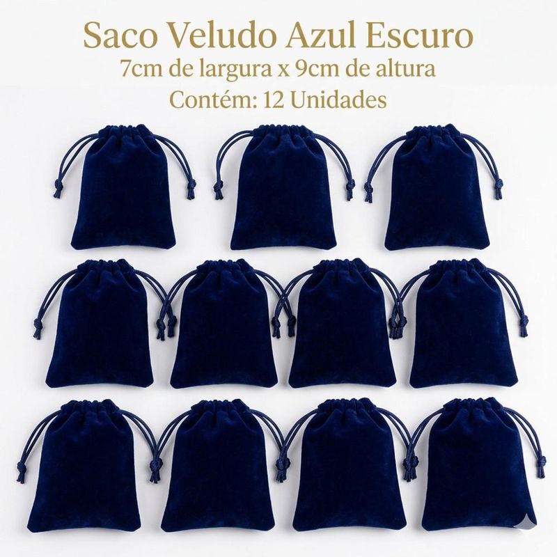 Saco de Poliéster Veludo Azul Escuro 7x9cm Comercial Wei (12 unidades)
