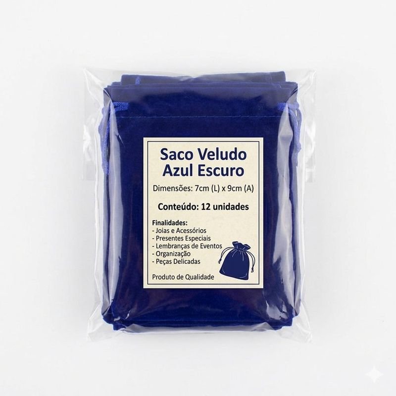 Saco de Poliéster Veludo Azul Escuro 7x9cm Comercial Wei (12 unidades)