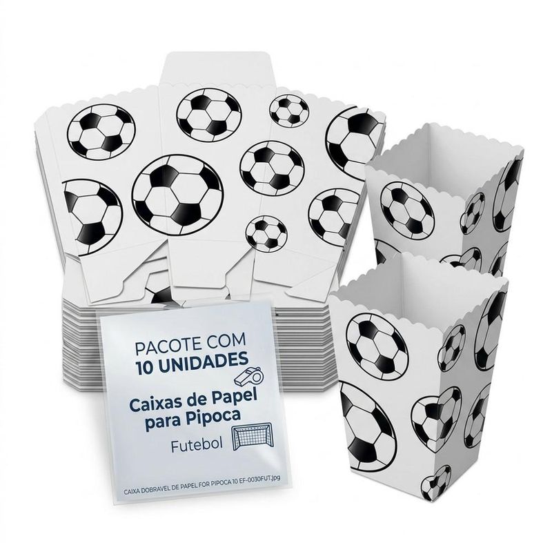 Caixa de Papel Dobrável P/ Pipoca Futebol 11.5x7x5cm Artlille (10 unidades)
